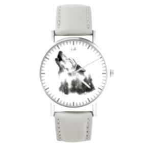 Zegarek - wilk skórzany, beżowy zegarki liliarts, pasek - las, prezent