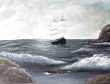 Obraz marynistyczny ręcznie malowany mon arti, statek, morze, chmury