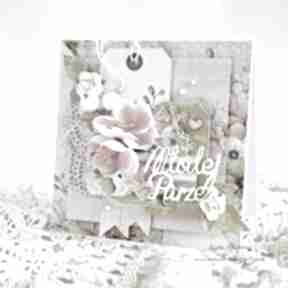 z tortem w vairatka handmade kartka, młodej parze, scrapbooking, w pudełku, prezent