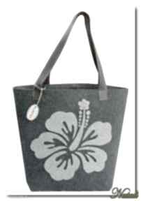 Bardzo duża, xxl minimalistyczna torebka z aplikacją 3d kwiatek na ramię natali torba - filc