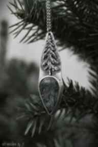 z drzewem naszyjniki dziki królik las - srebro oksydowane, biżuteria leśna, agat mszysty