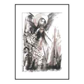 Abstrakcja - ręcznie tworzona grafika z akwarelą, format A4 ajan art anioł