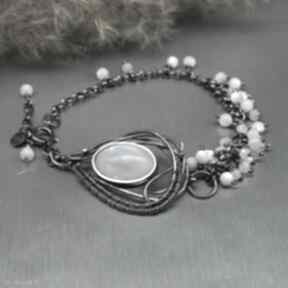 Kamień księżycowy bransoletka "donnamira" branicka art, srebrna, masa perłowa, wire wrapping