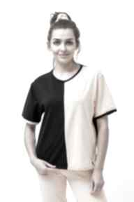 T-shirt damski "sabrina" czarny i brzoskwinia koszulki trzy foru, klasyczna, kolorowy