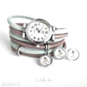 Komplet - kolorowy ptaszek zegarek i kolczyki zegarki liliarts