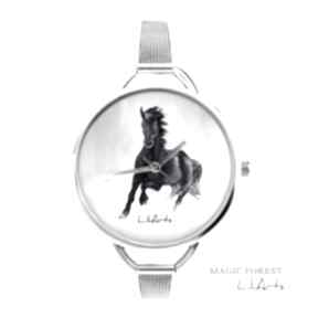 Zegarek - czarny koń magic forest zegarki lili arts, bransoleta, metalowy, prezent