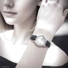 Zegarek mały - biały koń skórzany, granatowy zegarki yenoo, pasek, dziecięcy, dla niej