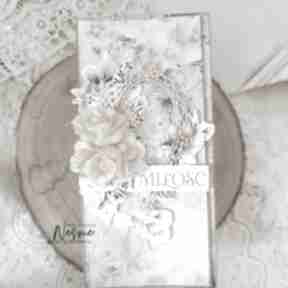 Ślubna kartka vintage scrapbooking nesme moja pracownia, na ślub, z kwiatami, beż
