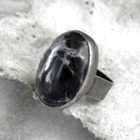 Srebrny pierścień z jaspisem cesarskim a977 artseko granatowy, masywny sygnet z kamieniem