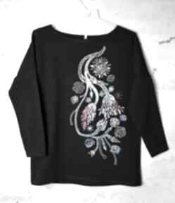oversize L xl gabriela krawczyk bluzka, bawełniana, czarna, nadruk, kwiaty, t-shirt