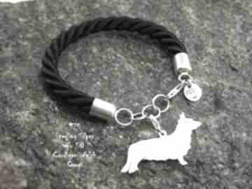 Welsh corgi cardigan srebro próby 925 bransoletka nr 58 frrodesign, z psem, rękodzieło