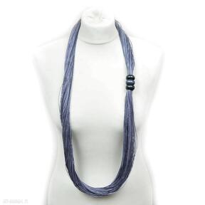 Niebieski długi naszyjnik lniany naszyjniki pmpb style - sznurkowy, ze sznurka