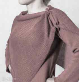 Czerwony sweter z szalem swetry hermina damski - lekki, bluzka, bawełniana, oversize