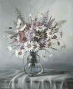 Margerytki, ręcznie malowany obraz olejny, L olbrycht lidia paint kwiaty sztuka, łąka