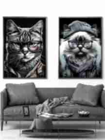 2 plakaty 50x70 cm - portrety hipsterskich kotów otis i juniper justyna jaszke kot, koty