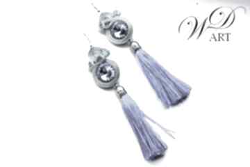 Kolczyki niebiesko srebrne z chwostami wdart sutasz, eleganckie, modne, chwosty