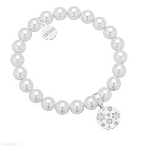 Biała z pereł swarovski® crystal ze srebrnymi sotho bransoletka, śnieżynki, śnieg, zima