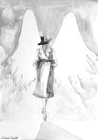 2" obraz akwarelą i piórkiem artystki laube adriana art noir, anielica, kobieta grafika