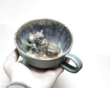 Ceramika na prezent: z hipopotamem - niebieska filiżanka - na rękodzieło