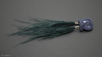 Kobaltowo morskie kolczyki sutasz z piórami si su sznurek, delikatne, długie, wyjściowe