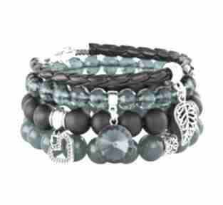 Sea green black set with bead pendants jadeit blackstone morski