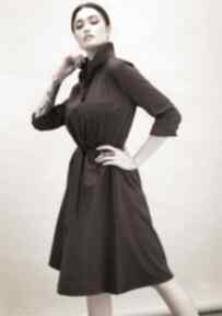 Czekoladowa szmizjerka brÛlÉe sukienki kasia miciak design midi, bawełna, rozkloszowana