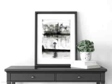 Obraz A4 namalowany minimalizm, abstrakcja czarno biała art krystyna siwek ręcznie malowany