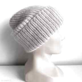 Ręcznie robiona czapka beanie aurea 100% baby merino plus moher i jedwab 54 40 pudrowy róż