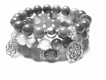 Grey set agaty marmur shamballa swarovski cyrkonie komplet trzech