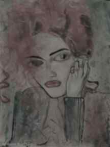 Katarzyna kwapisz portret, akwarela, ekspresjonizm, rudowłosa, kobieta, abstrakcja