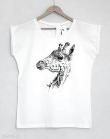 Żyrafa koszulka oversize biała XL gabriela krawczyk, t-shirt, bawełna, nadruk