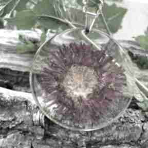 z bordowym kwiatem z313 herbarium jewelry okrągły naszyjnik, z żywicy, medalion, bordowy