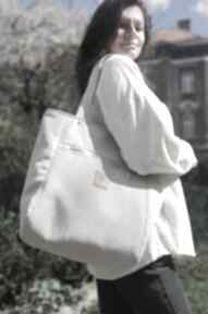 Duża zamszowa torebka na ramię kremowa sabi tatka shopper, pojemna wodoodporna torba, z nubuku