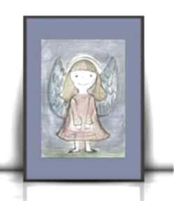 Aniołek akwarela, rysunek z aniołkiem, dekoracja do pokoju dziewczynki, obrazek A4, szkic