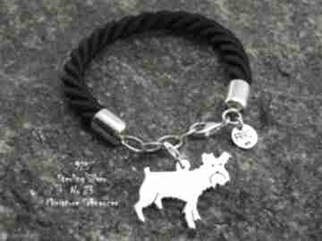 Sznaucer miniaturka srebro próby 925 bransoletka nr 23 frrodesign, z psem, rękodzieło handmade