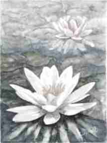 Urok wodnej natury, akwarela 32x24 cm joannatkrol kwiaty, lilie, wodne, nenufary
