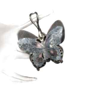 C233 wisiorek motyl błekitny miedziany emaliowany wisiorki artseko, prezent, niebieski