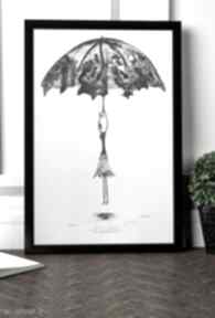 Zamówienie specjalne grafika czarno biała rain format 30x42 art krystyna siwek deszcz, plakat