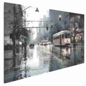 Obraz na płótnie - deszczowe miasto tramwaj ulica 120x80 cm 119101 vaku dsgn, z miastem, nowy
