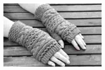 Szare rękawiczki rękawice bez palców na i dodatek eve made art mitenki, warkocze, prezent