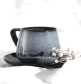 Filiżanka ze spodkiem niebieska beczułka 250 ml - borówka kubki ceramika tyka, kubek, ręcznie