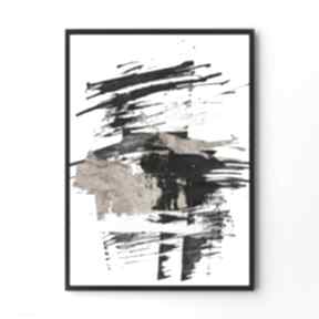 Plakat biało czarna abstrakcja z brudnym złotem - format A4 plakaty hogstudio, modny