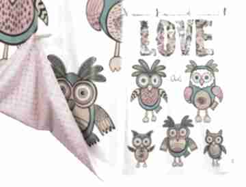 Kocyk light bawełna minky 100 135 love owls ciemny róż pokoik dziecka belle petite