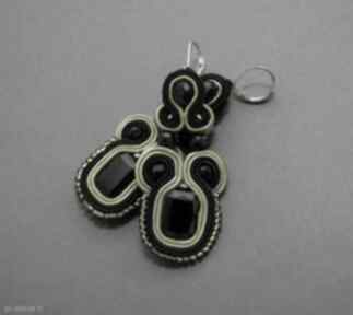 Czarno limonkowe kolczyki sutasz si su soutache, sznurek, eleganckie, wieczorowe, komplet