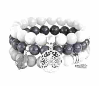 Arctic navy blue grey jadeit druzy agat swarovski zestaw trzech