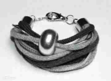 Szaro - czarno srebrna bransoletka ze sznurków bawełnianych i poliestrowych mania design