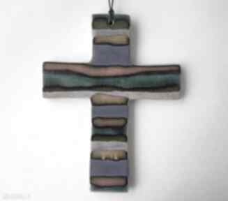 Kolorowy krzyżyk ceramiczny 2 dekoracje ana krzyż, z ceramiki, na chrzest, upominek, pamiątka