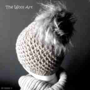 Czapki the wool art, ciepła na drutach, wełniana, zimowa