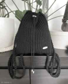 Plecak ręcznie wykonany z bawełnianego sznurka handmade with love ze czarny, rękodzieło, druty