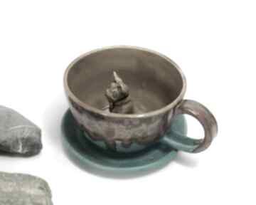Ceramiczna z buldożka - miedziany turkus ok 320 ml na ceramika azul horse prezent, buldożkiem